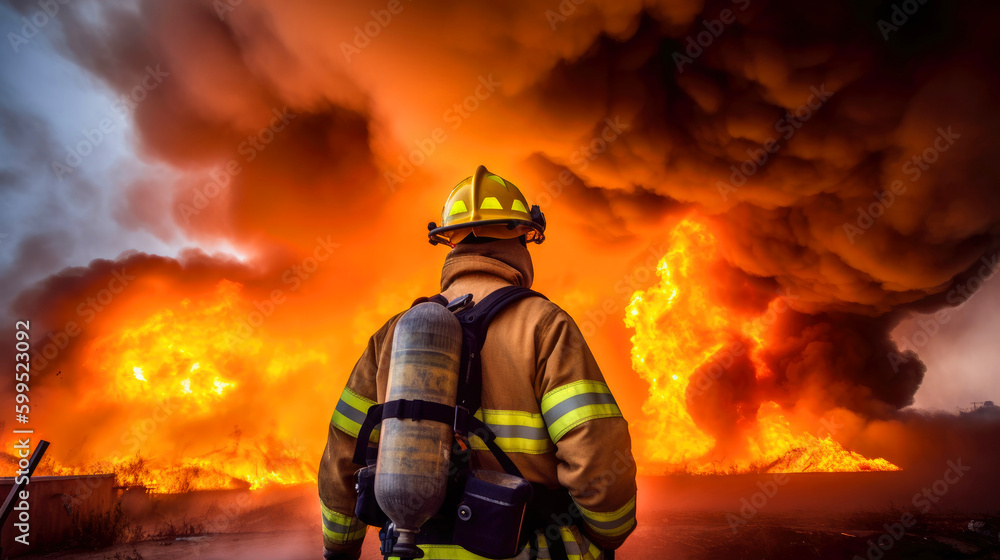 Firefighter and fire. Generative AI