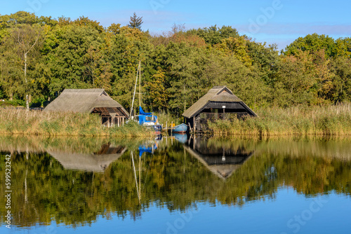 Bootshäuser am Hafen, Ostseebad Prerow, Mecklenburg-Vorpommern, Deutschland