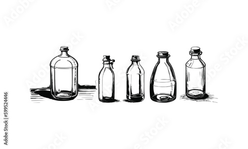 Five style Glass Bottle Vector, vintage essential oils bottles vector, essential oils bottles, Medicine bottles vector.