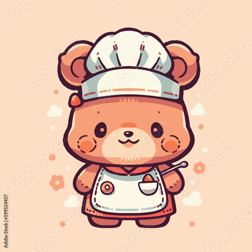 Cute cartoon bear in a chef hat.