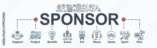 Sponsor banner web icon for Business and partnership, support, project, benefit, art, event, music, sport, game and film. Minimal vector cartoon infographic.