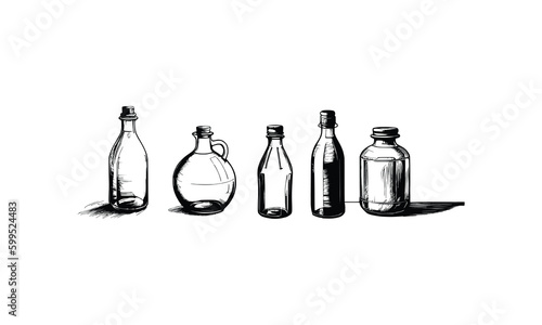 Five style Glass Bottle Vector, vintage essential oils bottles vector, essential oils bottles, Medicine bottles vector.
