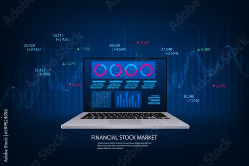 Vector laptop mockup finance and trading online application concept. Laptop and stock chart. © Mooam