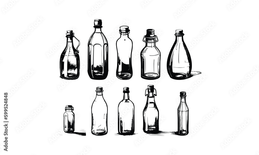 Fototapeta premium Ten style Glass Bottle Vector, vintage essential oils bottles vector, essential oils bottles, Medicine bottles vector.