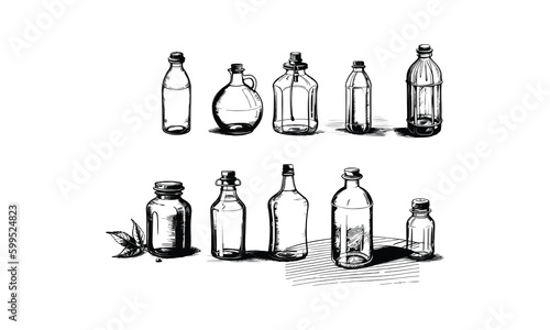 Ten style Glass Bottle Vector, vintage essential oils bottles vector, essential oils bottles, Medicine bottles vector.