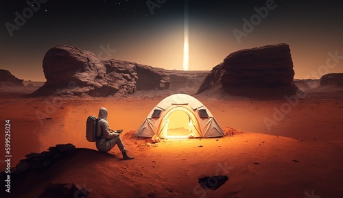Astronaut Camping on Mars generative ai