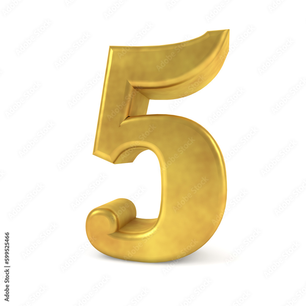 3D golden number 5. 3D illustration 3D golden number 5. 3D illustration