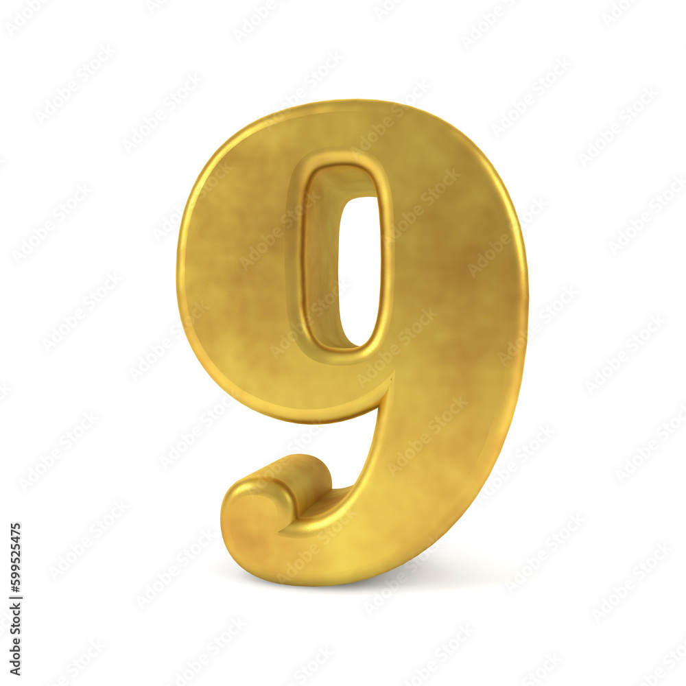 3D golden number 9. 3D illustration 3D golden number 9. 3D illustration