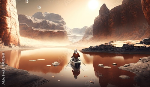 astronaut Rowing a boat on mars generative ai