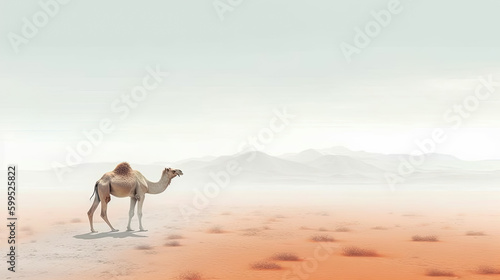 minimalist abstract illustration of a lone camel walking in the sahara desert with ethereal dreamscapes art style  generative AI