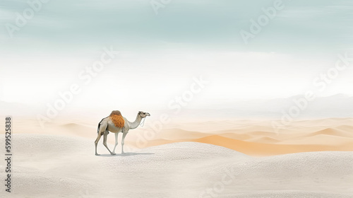 minimalist abstract illustration of a lone camel walking in the sahara desert with ethereal dreamscapes art style  generative AI