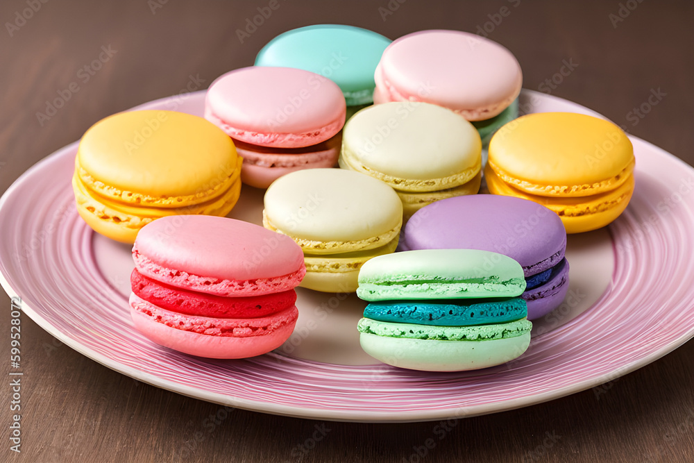 Obraz premium colorful macaroons on a plate, AI