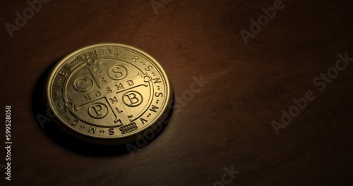 Medal of St. Benedict, the patron saint of Europe - 3D Illustration