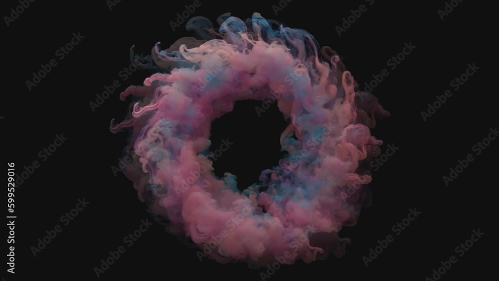 Abstract and glowing colorful smoke circle swirl on dark background. Seamless and infinite looping video animated screen saver background. Abstract and glowing colorful smoke circle swirl on dark background. Seamless and infinite looping video animated screen saver background.