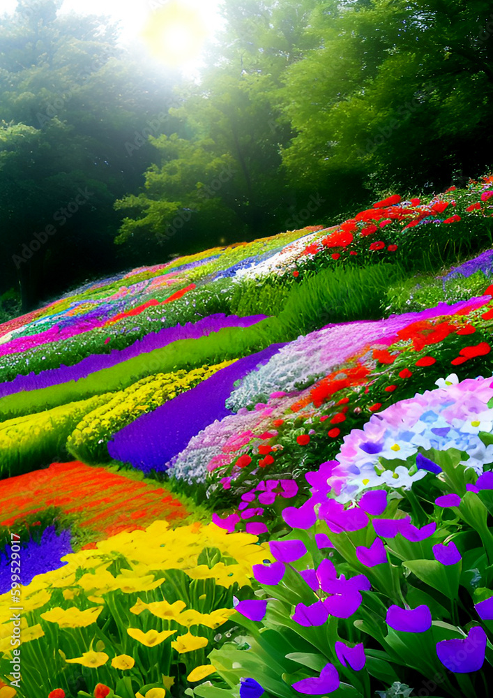 Colorful flowers on a background of grass