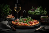 Artisanal Pizza Perfection: Savor the Flavorful Combination of Prosciutto, Arugula, and Shaved Parmesan on a Thin Crispy Crust Ai Generative