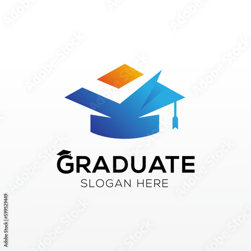 Graduate hat and fast logo design vector