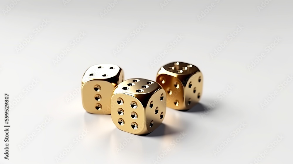 Golden cubes isolated on white background. Casino or gambling. game sign. Golden cubes isolated on white background. Casino or gambling. game sign.