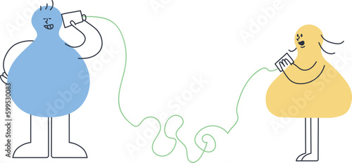 糸電話で会話する人々