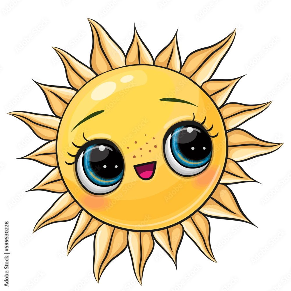 Cartoon Sun with big eyes isolated on a white background