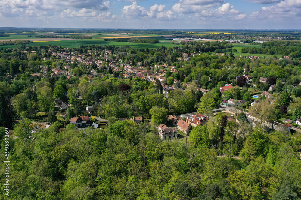 aerial view on the village of Barbizon in Seine et Marne