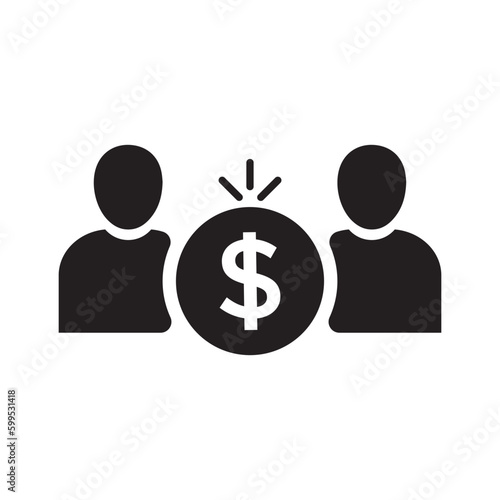 black mutual fund or entrepreneurship icon. concept of diversification and partner or owner. abstract flat trend remuneration or charitable simple logotype graphic design element isolated on white
