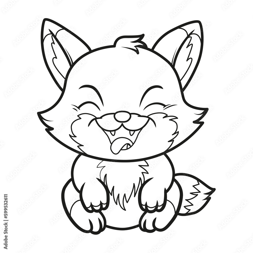 Obraz premium Little cute happy fox. Illustration on transparent background for coloring book