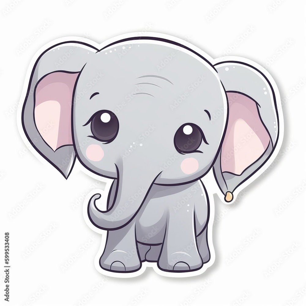 A joyful chibi Elephant sticker with a white background, baby elephant cartoon sticker, cute elephant sticker, Generative AI A joyful chibi Elephant sticker with a white background, baby elephant cartoon sticker, cute elephant sticker, Generative AI