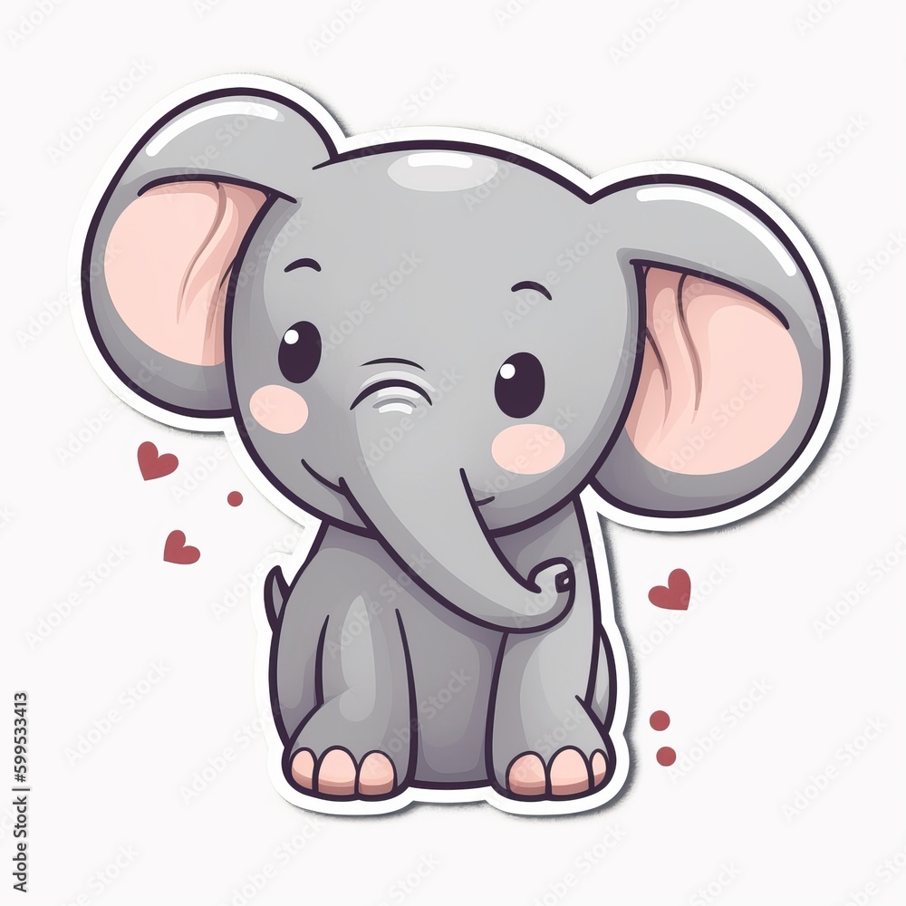 A joyful chibi Elephant sticker with a white background, baby elephant cartoon sticker, cute elephant sticker, Generative AI A joyful chibi Elephant sticker with a white background, baby elephant cartoon sticker, cute elephant sticker, Generative AI