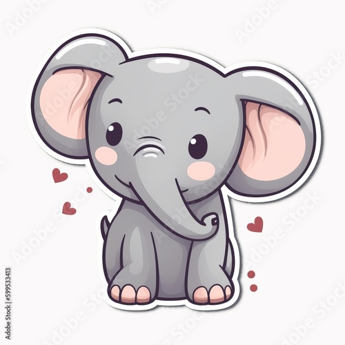 A joyful chibi Elephant sticker with a white background  baby elephant cartoon sticker  cute elephant sticker  Generative AI