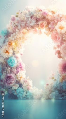Blurred Flower Arch Background for Product Displays and Portraits, Generative AI technology.