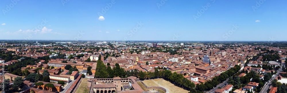 Aerial view Imola town and the  medieval Sforza Imola castle, Emilia Romagna, Italy