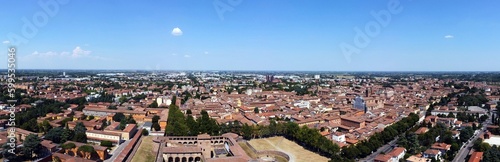Aerial view Imola town and the medieval Sforza Imola castle, Emilia Romagna, Italy