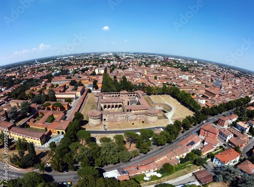 Aerial view Imola town and the  medieval Sforza Imola castle, Emilia Romagna, Italy
