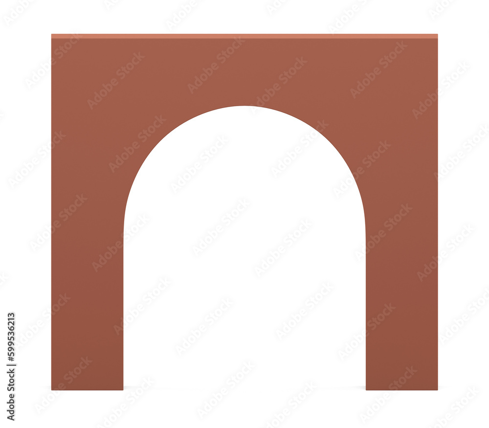Brown 3d squared curved arch geometric column stand front view realistic illustration Brown 3d squared curved arch geometric column stand front view realistic illustration
