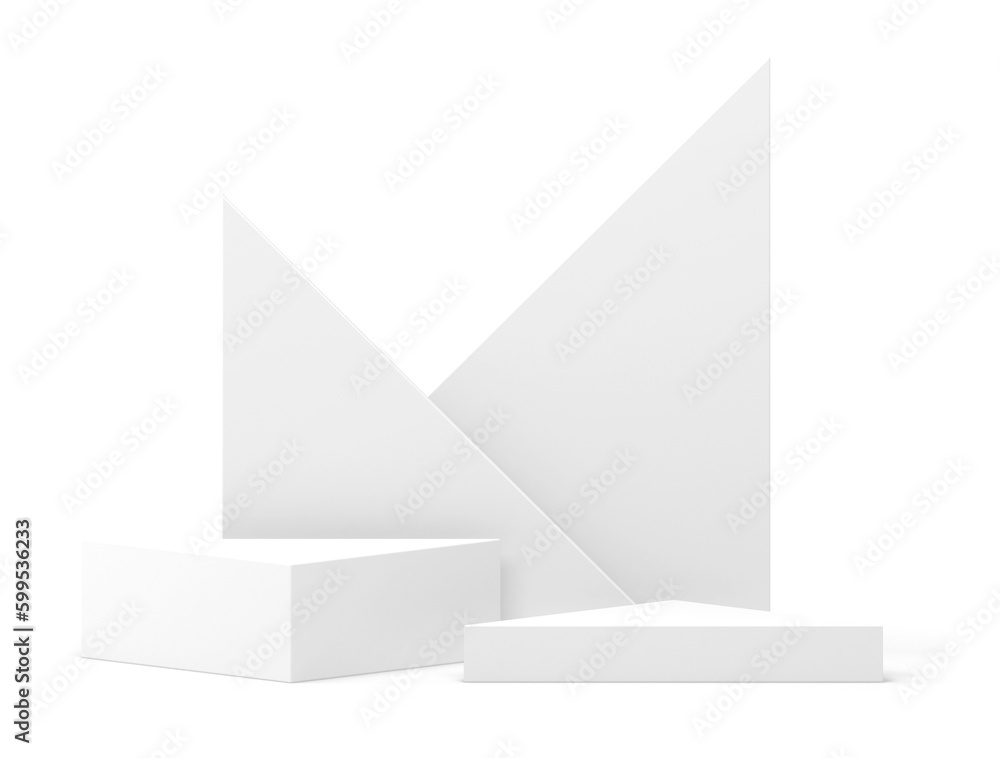 Naklejka premium 3d podium white neutral geometric pedestal modern stand with triangle wall backdrop