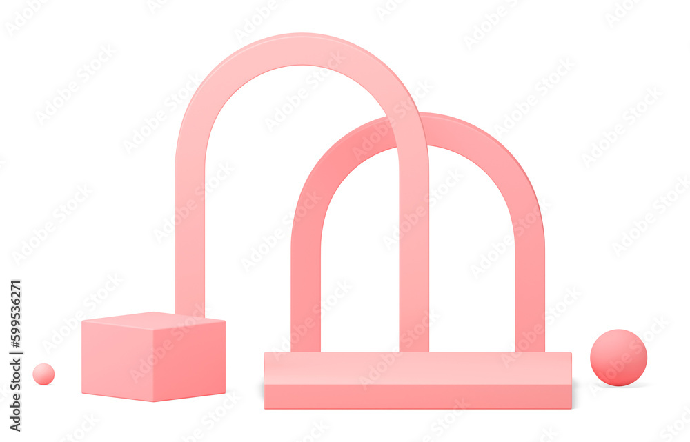 Realistic 3d podium pink arch wall backdrop for commercial advertising product show Realistic 3d podium pink arch wall backdrop for commercial advertising product show