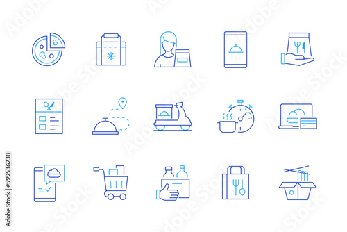 Restaurant food delivery - set of modern line design style icons