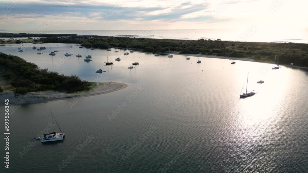 Morning aerial over boats at The Spit on the Broadwater on the Northern end of the Gold Coast, Queensland, Australia 20230502 Morning aerial over boats at The Spit on the Broadwater on the Northern end of the Gold Coast, Queensland, Australia 20230502