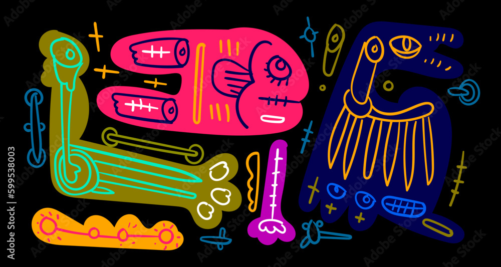 Fototapeta premium Vector colorful abstract doodle art illustration animal and human for summer 