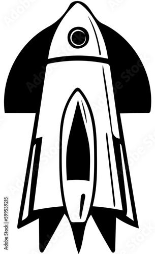 Black and white logo of a rocket, vector illustration of a spaceship 