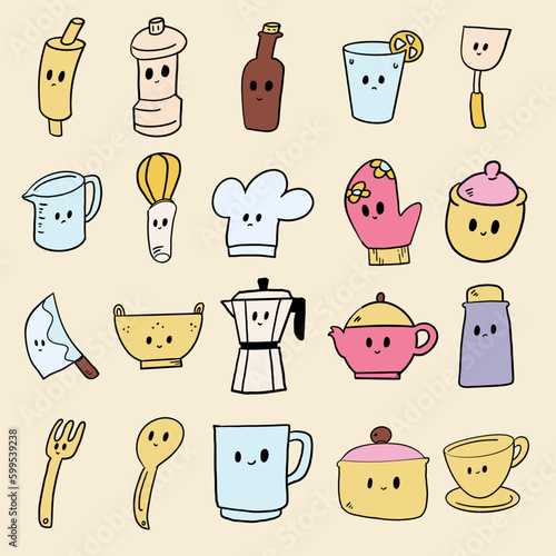 The  Kitchenware cartoon style bundle set vector image