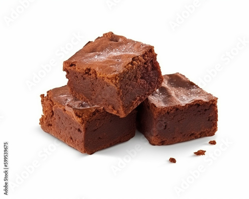 Mouthwatering brownies on a white background, Generative AI