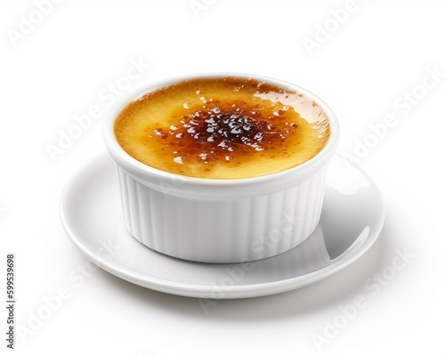 Fototapeta Enticing crème brûlée on a white background, Generative AI