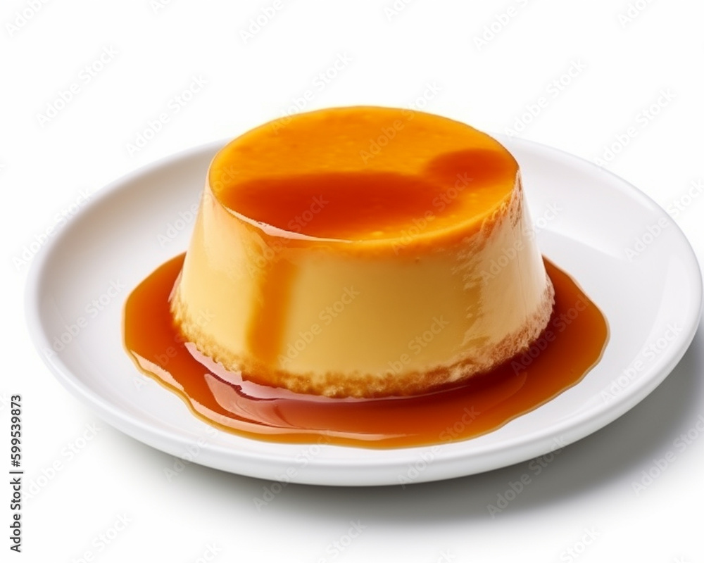 Delightful flan on a white background with a 5:4 aspect ratio, Generative A Delightful flan on a white background with a 5:4 aspect ratio, Generative A