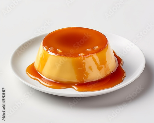 Delightful flan on a white background photo