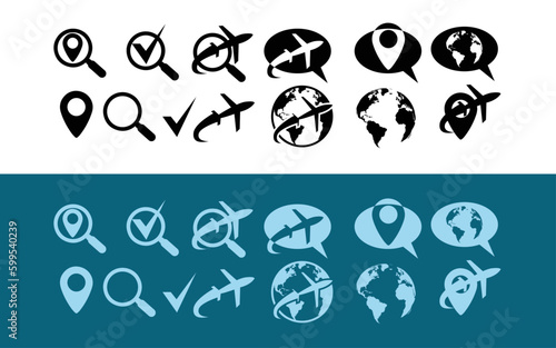 icônes de voyage avec des symboles de moteur de recherche et localisation et carte
