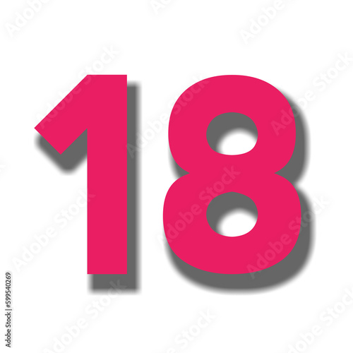 3d number 18 eighteen on white background 