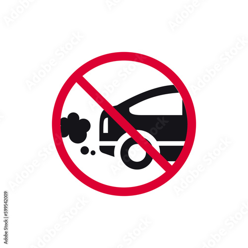 No exhaust prohibited sign, no emitting exhaust fumes forbidden modern round sticker, vector illustration