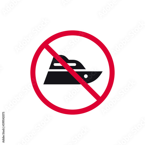 No motorized craft prohibited sign, no power boating forbidden modern round sticker, vector illustration
